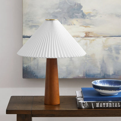 Jessica wooden-base table lamp with pleated white fabric shade and wooden pedestal on Tampa Home & Garden Store