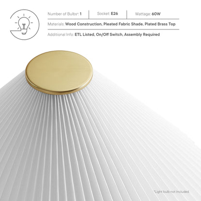 Jessica wooden-base table lamp with pleated white fabric shade and brass top on Tampa Home & Garden Store