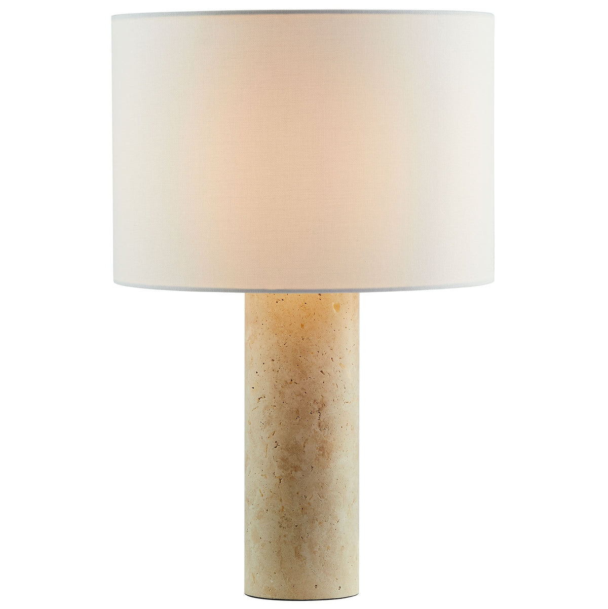 Zenith travertine table lamp with fabric drum shade by Modway, beige travertine base on Tampa Home & Garden Store