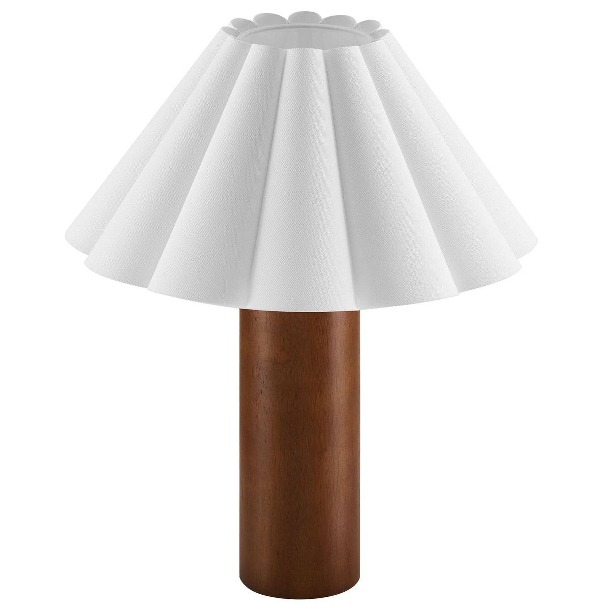Flora Wood Table Lamp with Pleated Petal Shade, white fabric shade, wooden pedestal base on Tampa Home & Garden Store