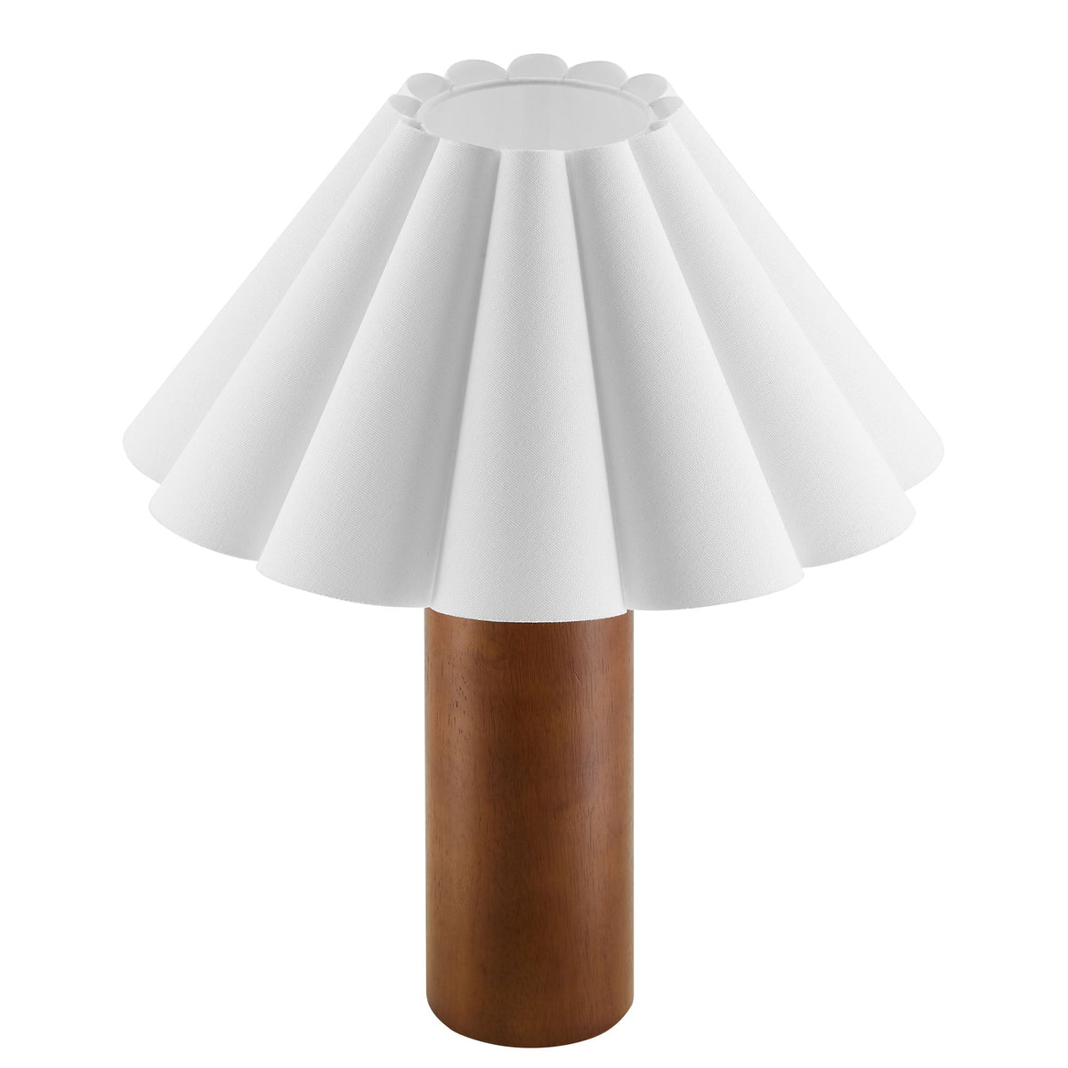Flora Wood Table Lamp with Pleated Petal Shade, white fabric shade over a warm wood base on Tampa Home & Garden Store