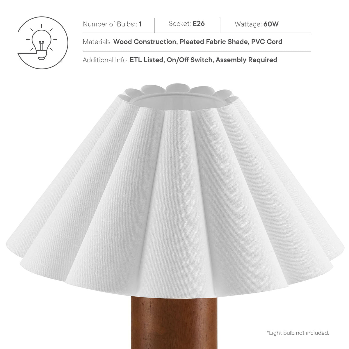 Flora Table Lamp with Pleated Petal Shade in white on wood base light bulb not included on Tampa Home & Garden Store
