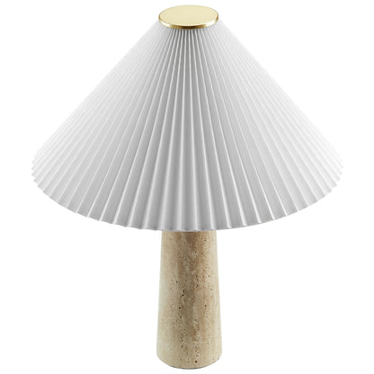 Cove Travertine Table Lamp with Pleated Shade, travertine base, gold cap by Modway on Tampa Home & Garden Store