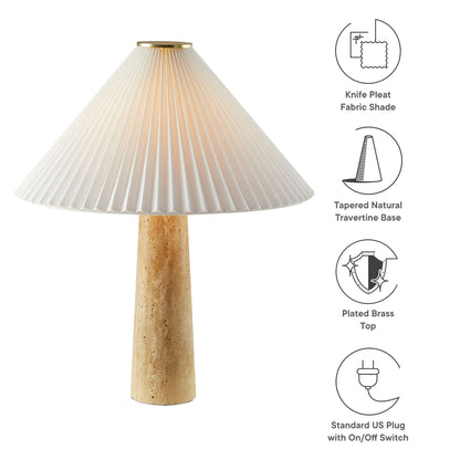 Cove Travertine Table Lamp with Pleated Shade, tapered travertine base by Modway on Tampa Home & Garden Store