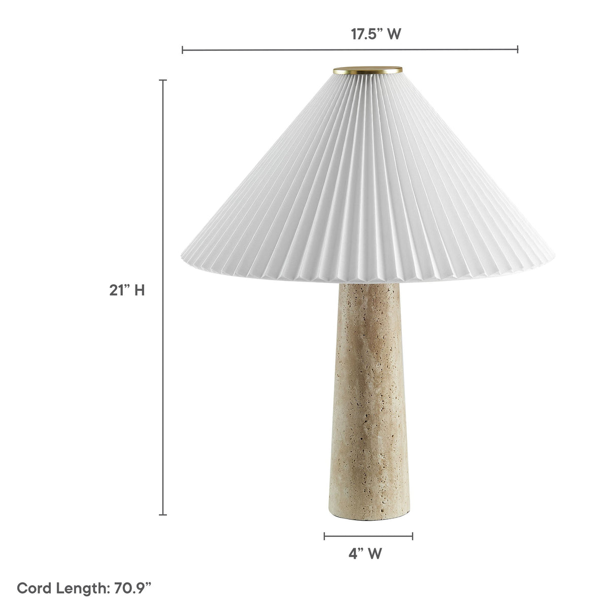 Cove Travertine Table Lamp with Pleated Shade, travertine base, white shade HouseOfZazla on Tampa Home & Garden Store