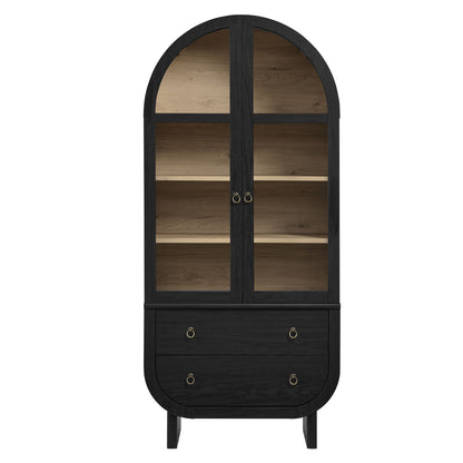 Nyx Arched Display Cabinet black wood with glass front doors brass ring pulls Hutches on Tampa Home & Garden Store