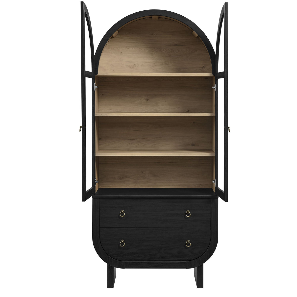 Nyx Arched Display Cabinet Modway, black display hutch with glass doors and brass hardware on Tampa Home & Garden Store