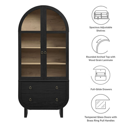 Nyx Arched Display Cabinet Modway, black wood with tempered glass doors brass pulls on Tampa Home & Garden Store