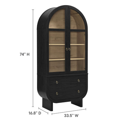 Nyx Arched Display Cabinet by Modway, black display hutch with glass doors and brass pulls on Tampa Home & Garden Store