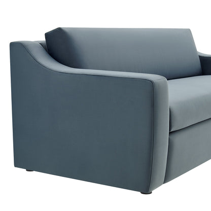 Liora Performance Velvet Sofa blue velvet upholstery with rounded arms living room furniture set by Modway