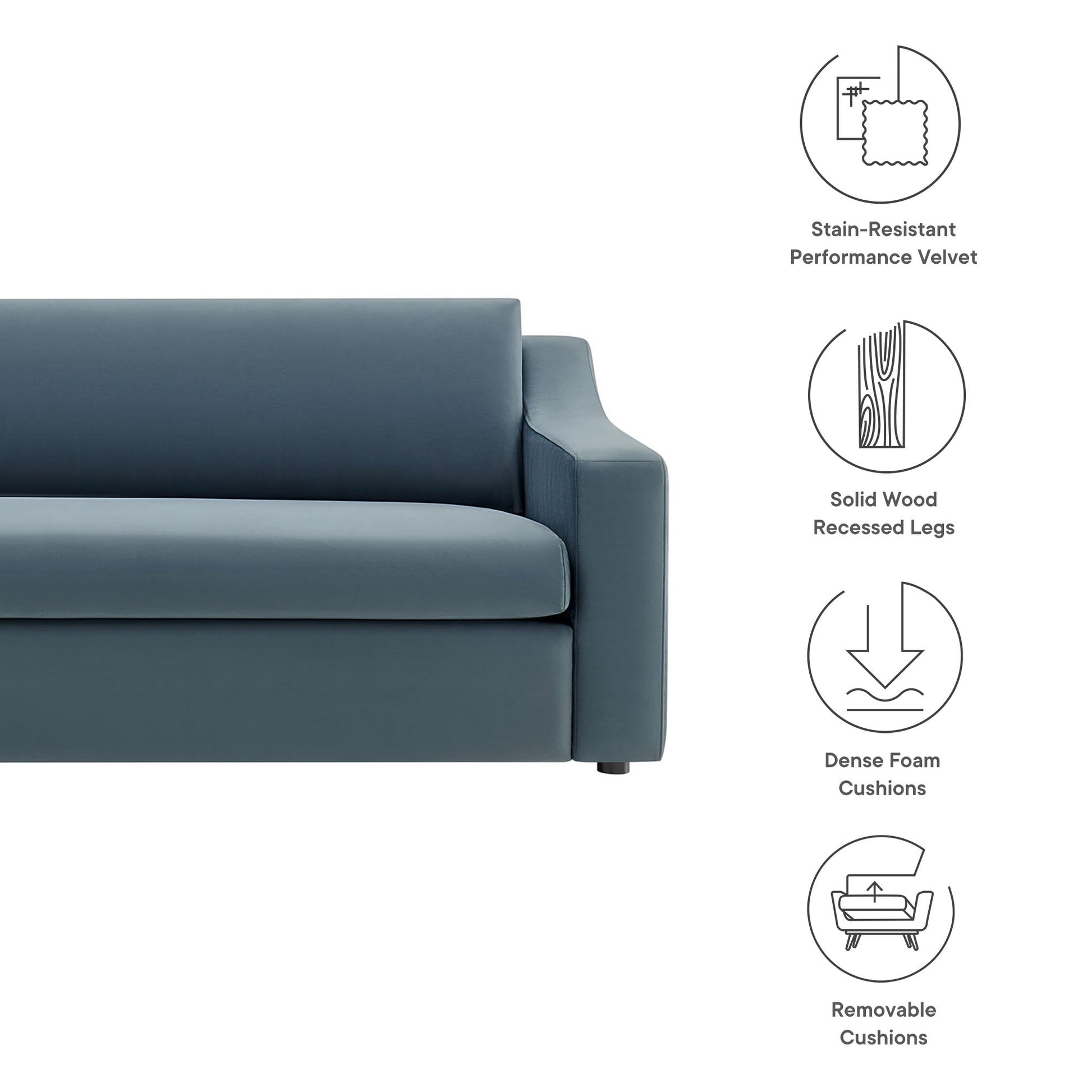 Liora Performance Velvet Sofa by Modway in blue velvet, living room furniture set on Tampa Home & Garden Store