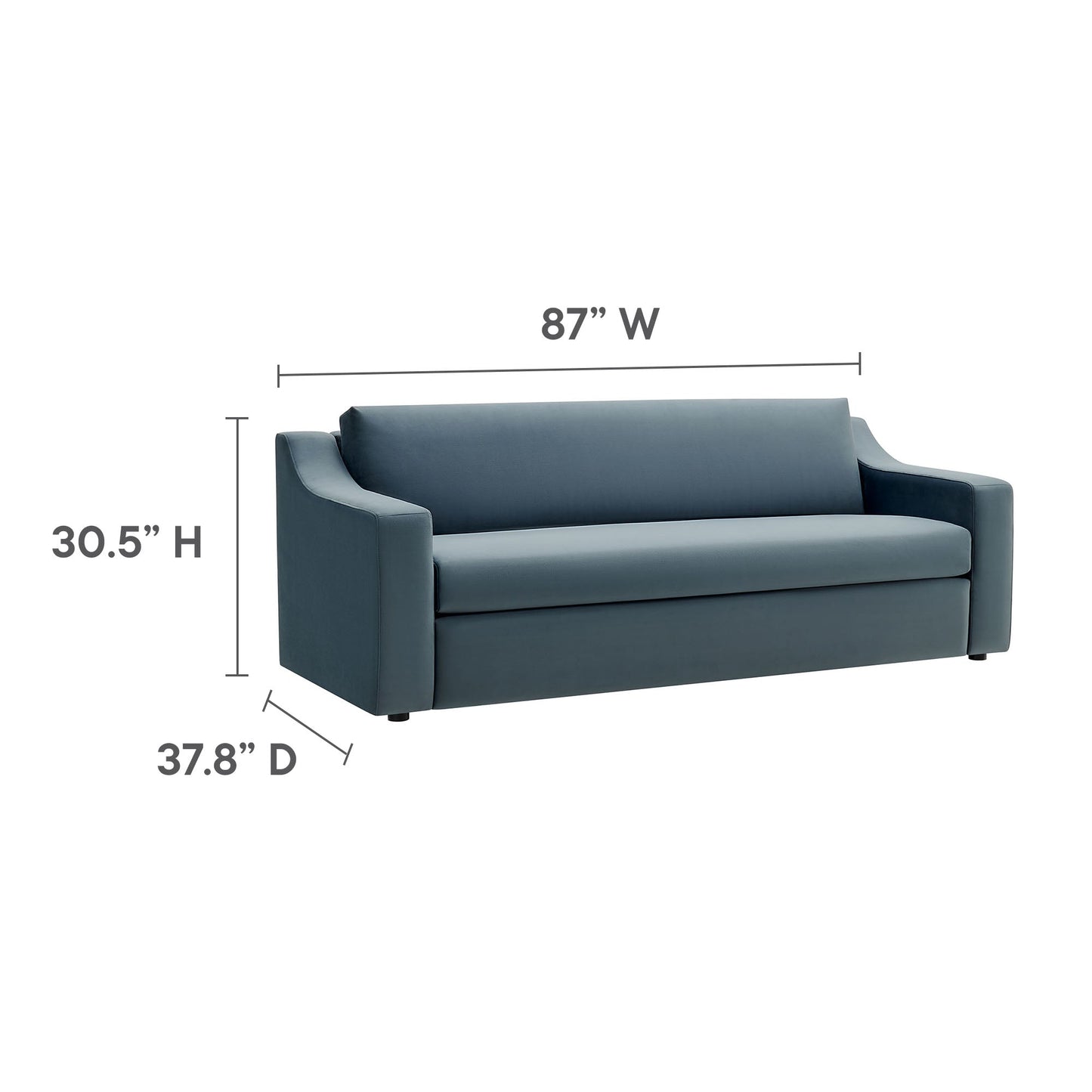 Liora Performance Velvet Sofa by Modway in blue velvet, 87 in wide on Tampa Home & Garden Store