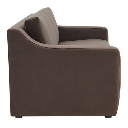 Liora Performance Velvet Sofa dark brown with beige back cushion, modern living room piece on Tampa Home & Garden Store