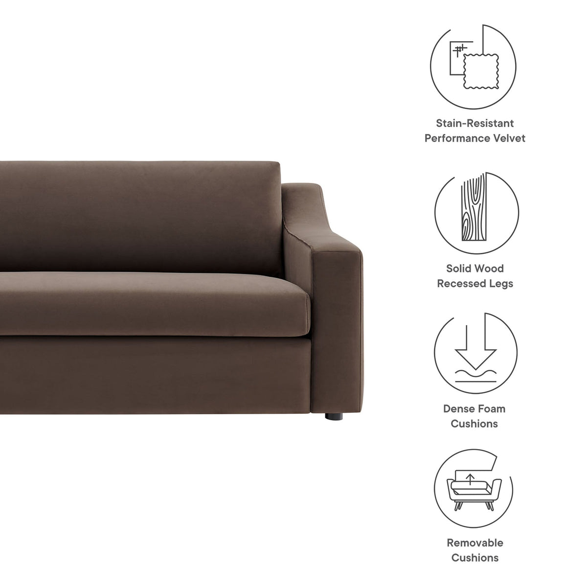 Liora Velvet Sofa by Modway brown stain-resistant velvet with solid wood legs on Tampa Home & Garden Store
