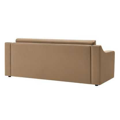 Liora Performance Velvet Sofa by Modway, tan velvet upholstery, back view with squared arms on Tampa Home & Garden Store