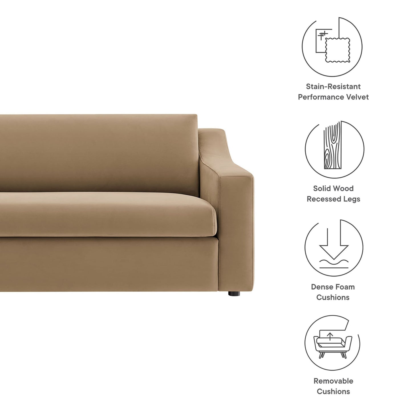 Modway Liora Performance Velvet Sofa in tan beige velvet by HouseOfZazla on Tampa Home & Garden Store