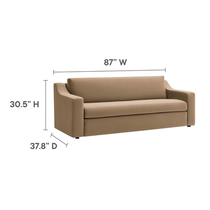 Liora Performance Velvet Sofa by Modway tan velvet upholstery, 87in wide on Tampa Home & Garden Store