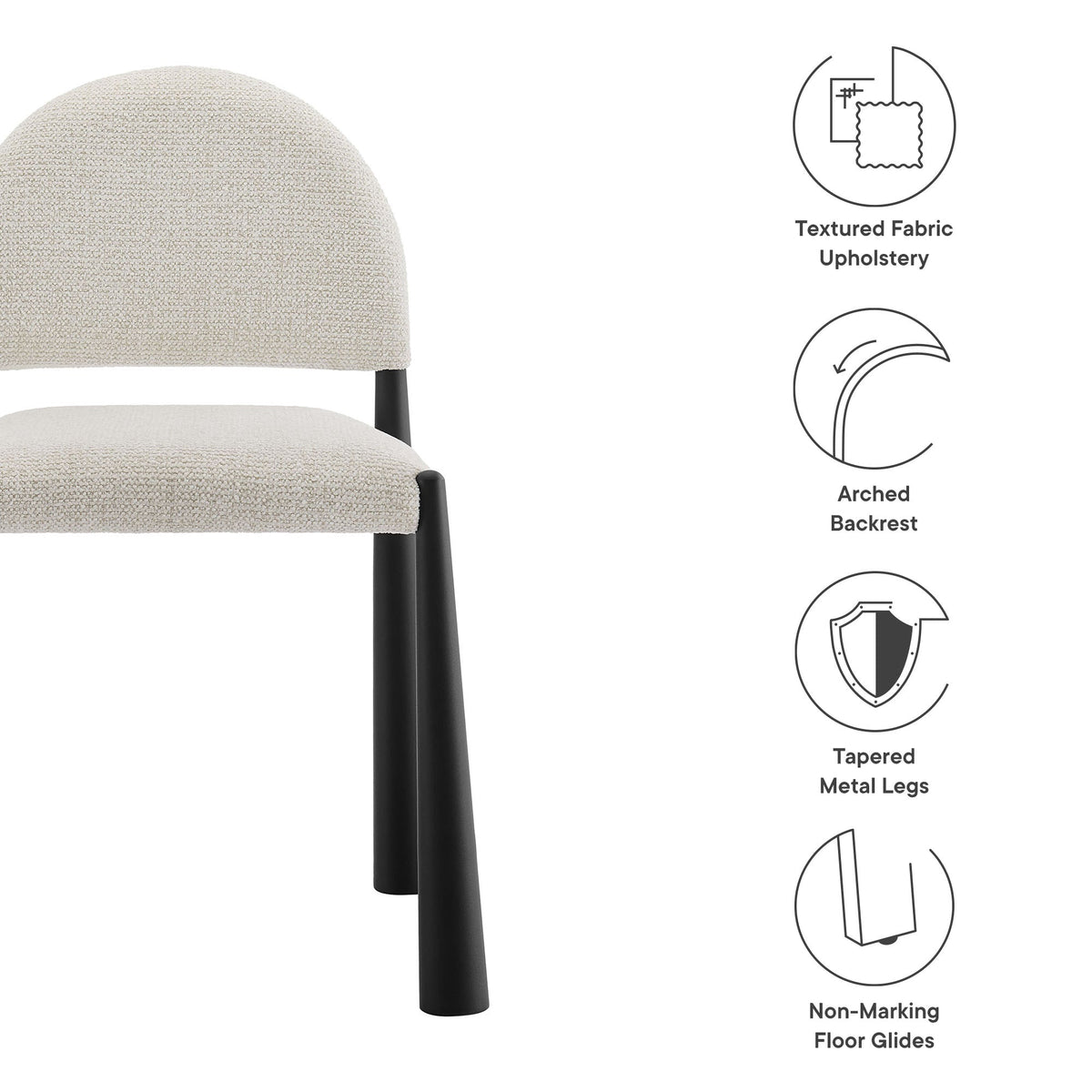 Hayley upholstered dining side chair in beige textured fabric with arched back and tapered legs on Tampa Home & Garden Store