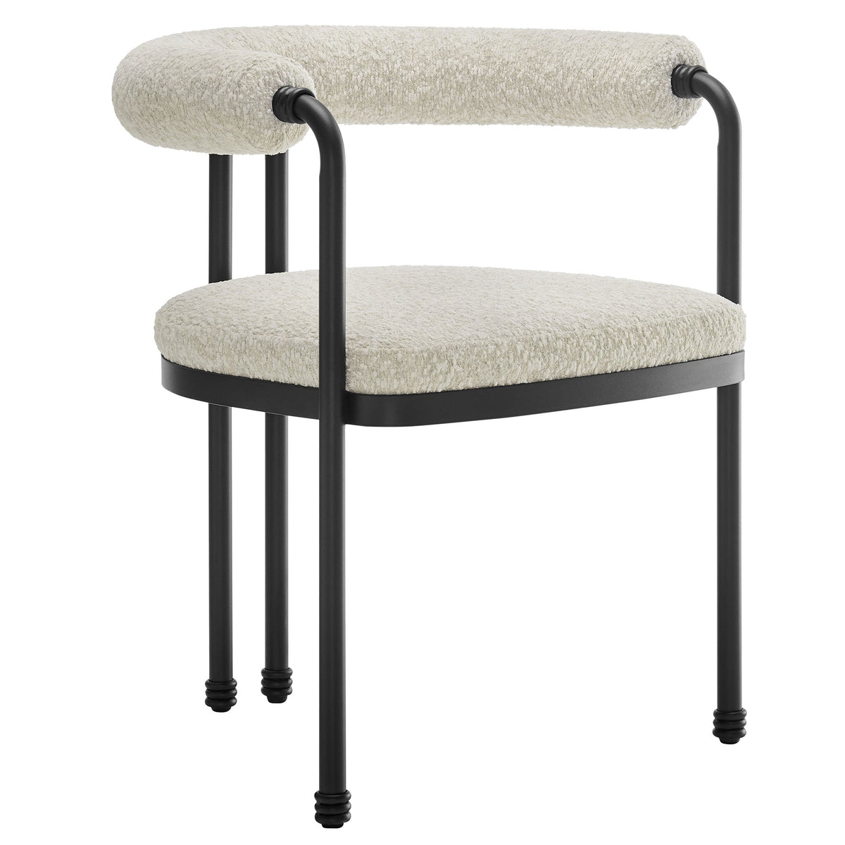 Turin curved-back boucle dining chair by Modway; black metal frame, beige upholstery on Tampa Home & Garden Store