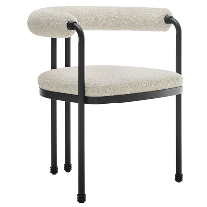 Turin curved-back boucle dining chair by Modway; black metal frame, beige upholstery on Tampa Home & Garden Store