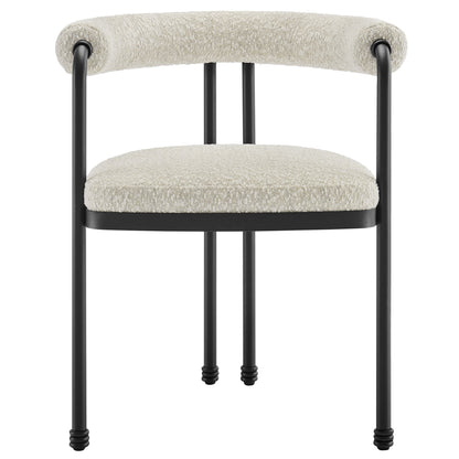 Turin Curved Back Boucle Dining Chair by Modway, cream boucle seat, black metal frame on Tampa Home & Garden Store