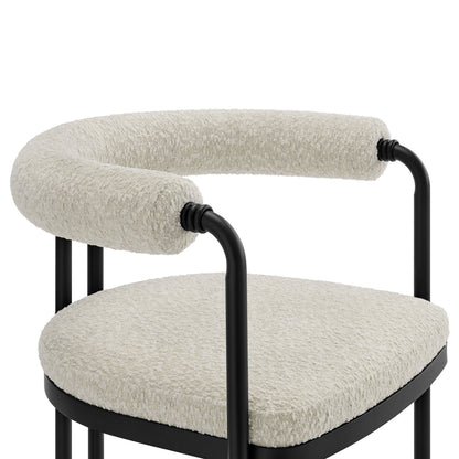 Turin curved-back boucle dining chair with cream fabric and black metal frame HouseOfZazla on Tampa Home & Garden Store