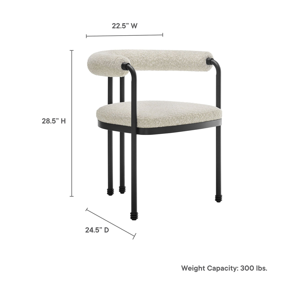 Turin curved-back boucle dining chair with cream upholstery and black metal frame by Modway on Tampa Home & Garden Store