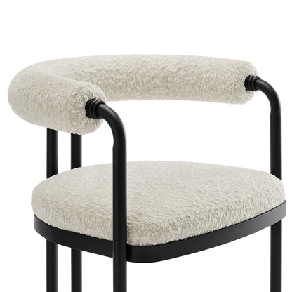 Turin curved-back boucle counter stool with cream upholstery and black metal frame on Tampa Home & Garden Store