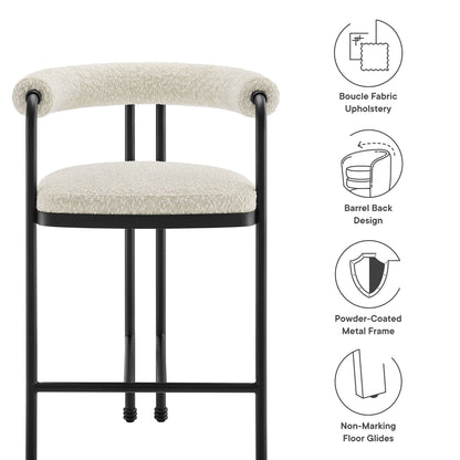Turin curved-back boucle counter stool by Modway, ivory upholstery with black metal frame on Tampa Home & Garden Store