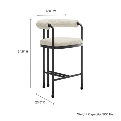 Turin curved-back boucle counter stool cream boucle fabric with black metal frame by HouseOfZazla on Tampa Home & Garden Store