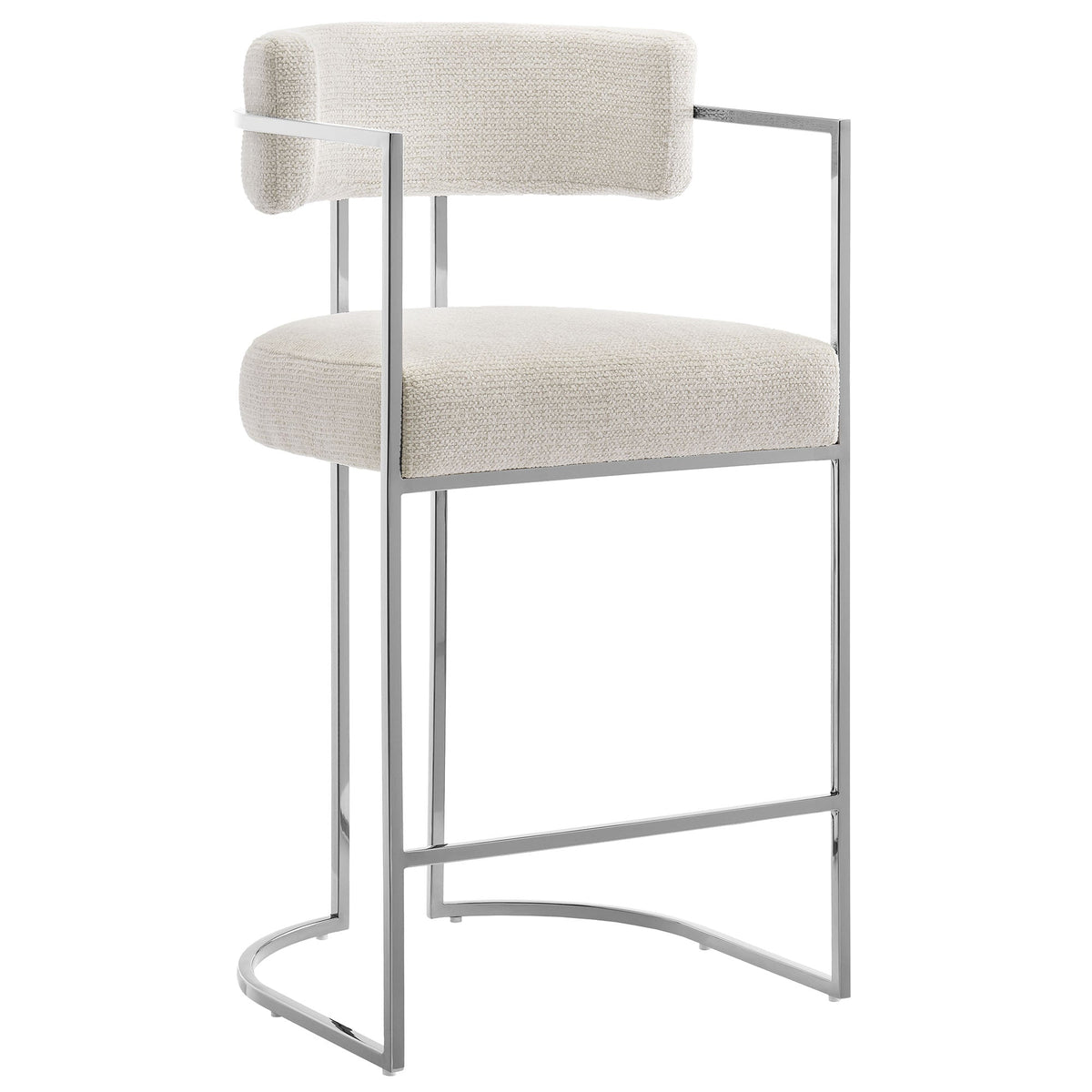 Huron curved back fabric counter stool beige boucle upholstery with chrome frame on Tampa Home and Garden Store