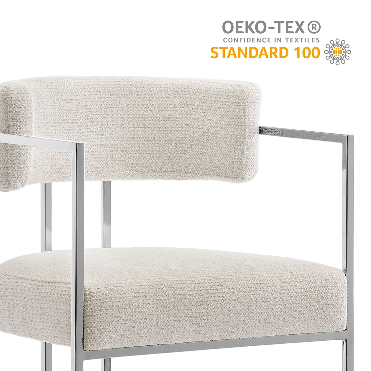 Huron curved-back counter stools in beige boucle fabric with chrome metal frames, set of 2 on Tampa Home & Garden Store