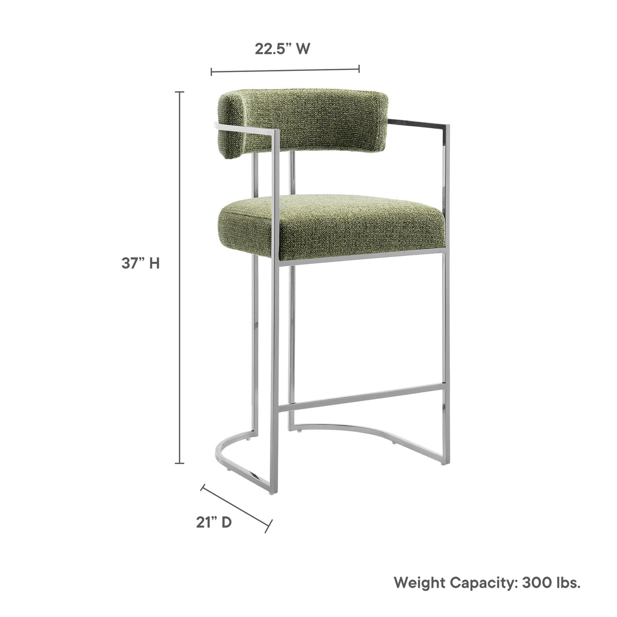 Huron curved-back counter stool by Modway in green fabric with chrome metal frame on Tampa Home & Garden Store