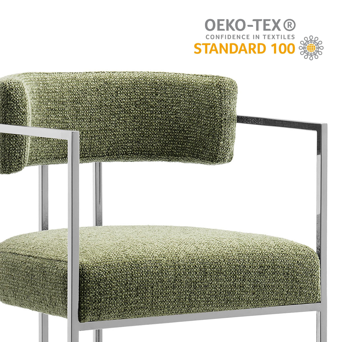 Huron curved-back counter stool in olive boucle fabric with chrome metal frame by Modway on Tampa Home & Garden Store