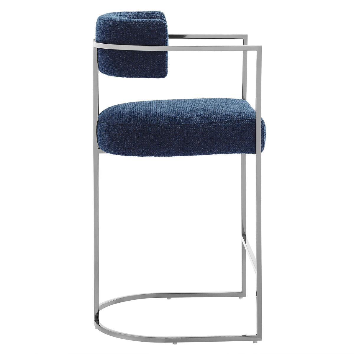 Huron Curved-Back Fabric Counter Stool with Blue Upholstery and Chrome Metal Frame HouseOfZazla on Tampa Home & Garden Store