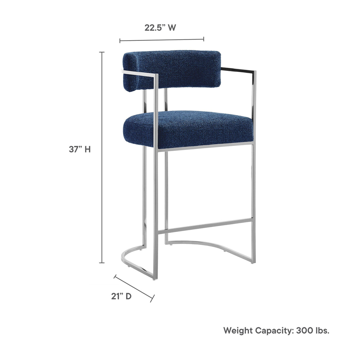 Huron curved-back blue fabric counter stool with chrome metal frame by Modway for kitchen on Tampa Home & Garden Store