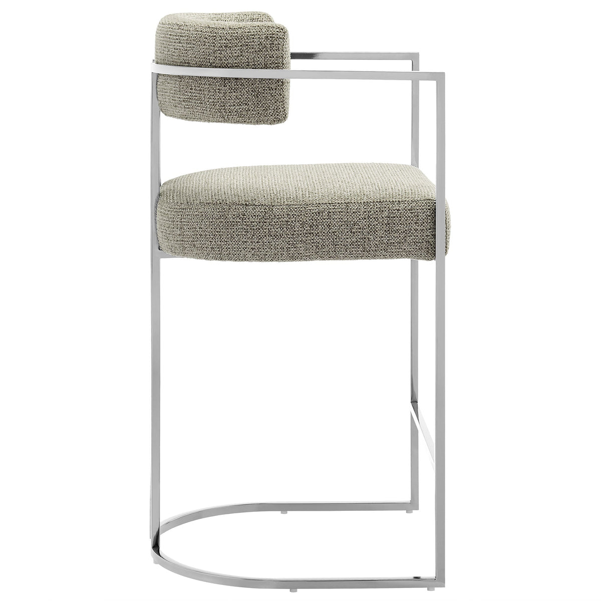 Huron curved back fabric counter stool with chrome metal frame and beige boucle upholstery on Tampa Home & Garden Store
