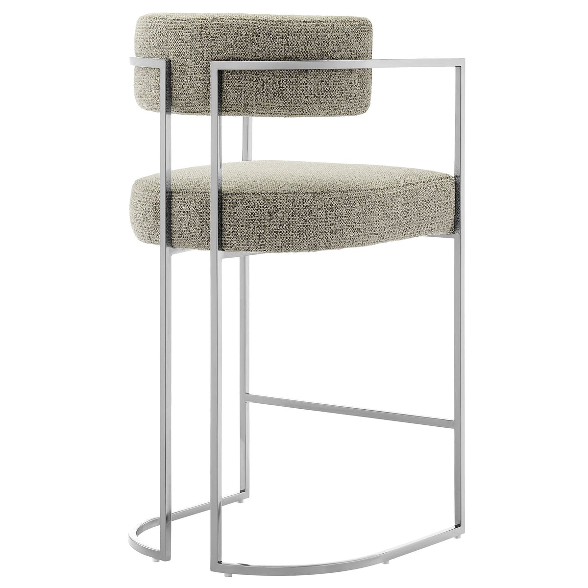 Huron curved-back counter stool with beige boucle fabric and chrome frame by HouseOfZazla on Tampa Home & Garden Store