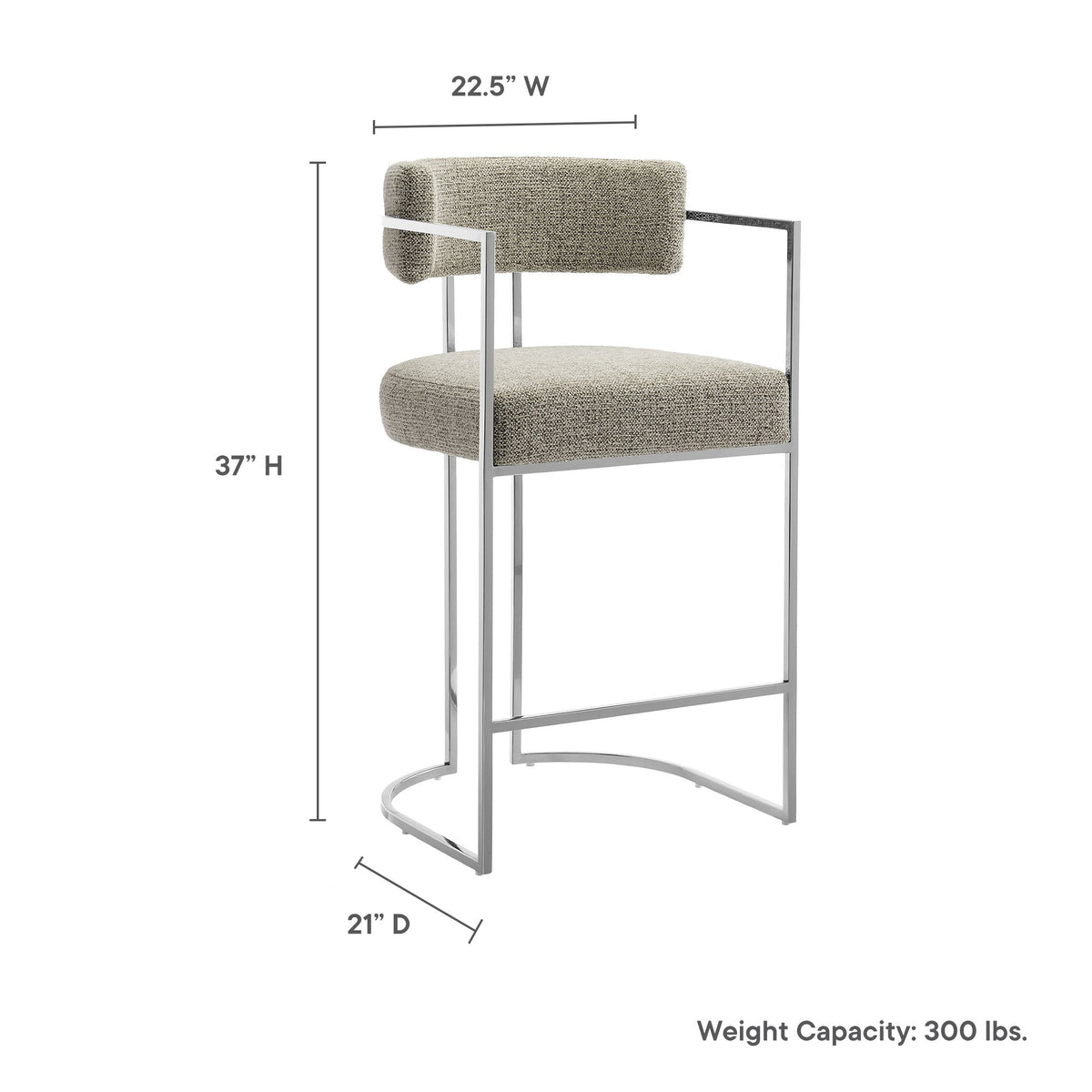 Huron curved-back fabric counter stool with beige textured upholstery and chrome frame on Tampa Home & Garden Store