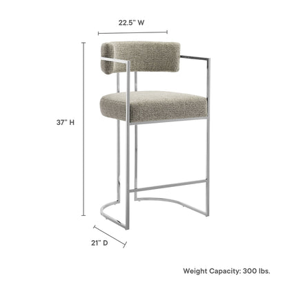 Huron curved-back fabric counter stool with beige textured upholstery and chrome frame on Tampa Home & Garden Store