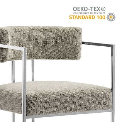2 Huron curved-back counter stools in beige textured fabric with chrome frames on Tampa Home & Garden Store