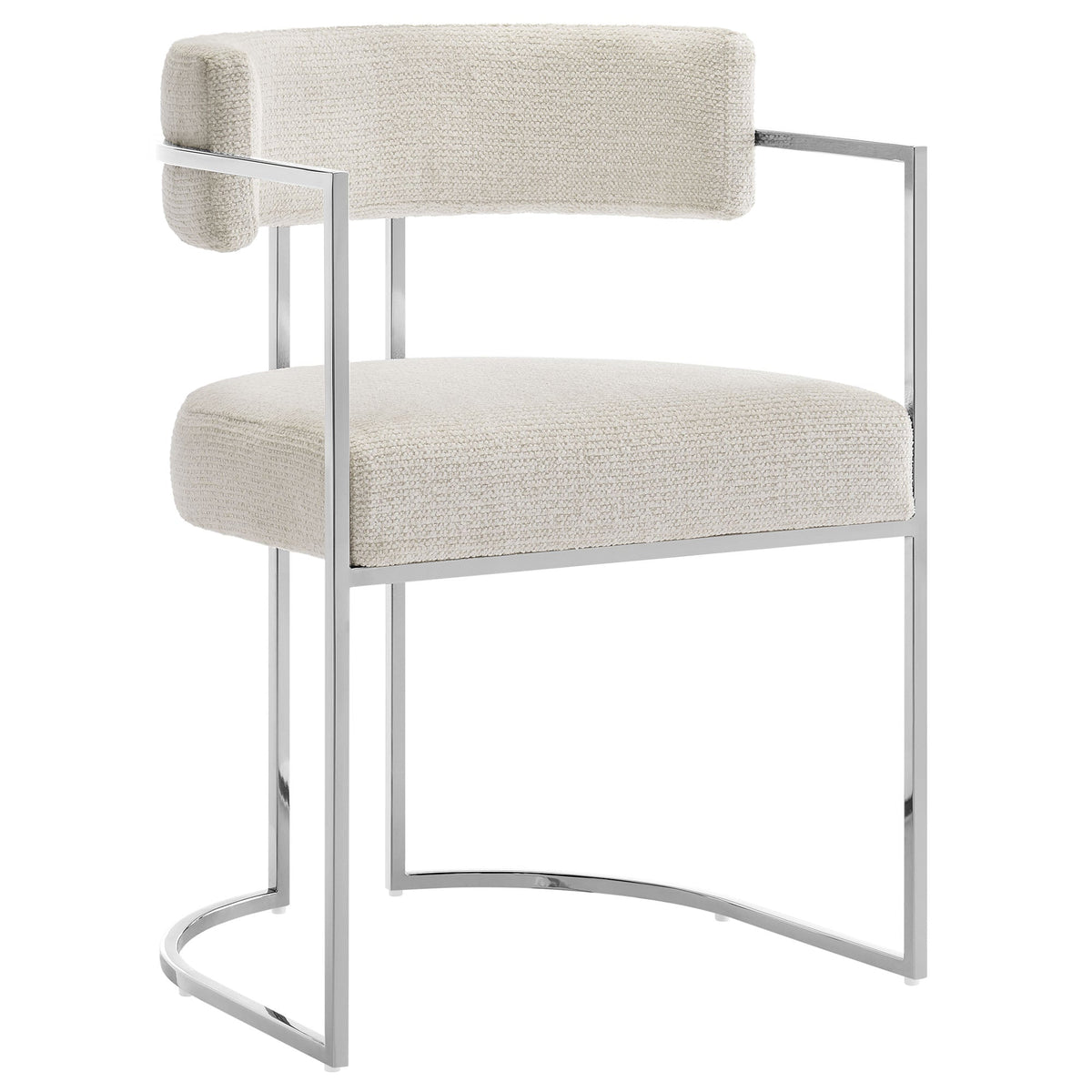 Huron curved-back dining chair in cream textured fabric with chrome metal frame by HouseOfZazla on Tampa Home & Garden Store