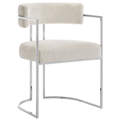 Huron curved-back dining chair in cream textured fabric with chrome metal frame by HouseOfZazla on Tampa Home & Garden Store