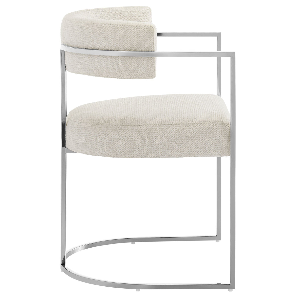 Huron curved-back dining accent chair by HouseOfZazla in cream boucle fabric with chrome frame on Tampa Home & Garden Store