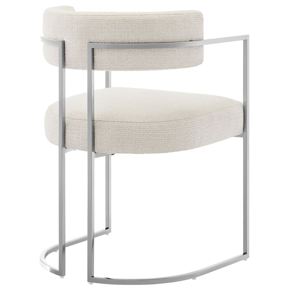 Huron Curved Back Fabric and Metal Dining Chair cream boucle chrome frame HouseOfZazla on Tampa Home & Garden Store