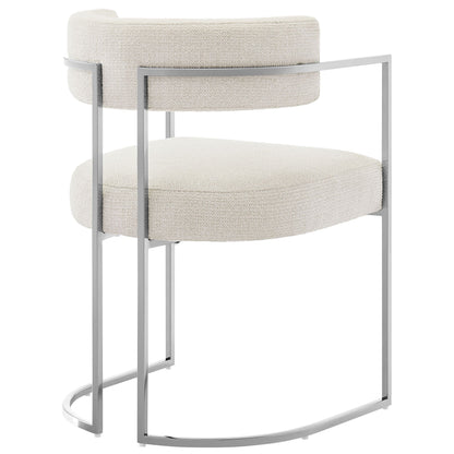 Huron Curved Back Fabric and Metal Dining Chair cream boucle chrome frame HouseOfZazla on Tampa Home & Garden Store
