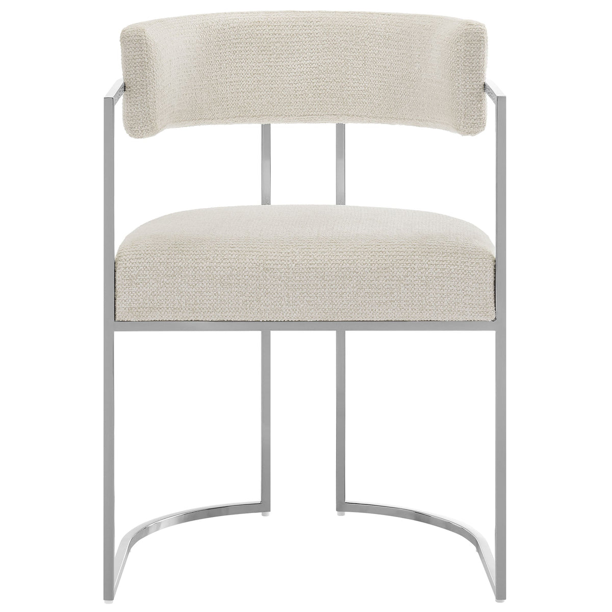 Huron curved-back dining accent chair cream boucle fabric with chrome frame HouseOfZazla on Tampa Home & Garden Store