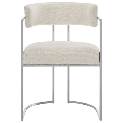 Huron curved-back dining accent chair cream boucle fabric with chrome frame HouseOfZazla on Tampa Home & Garden Store