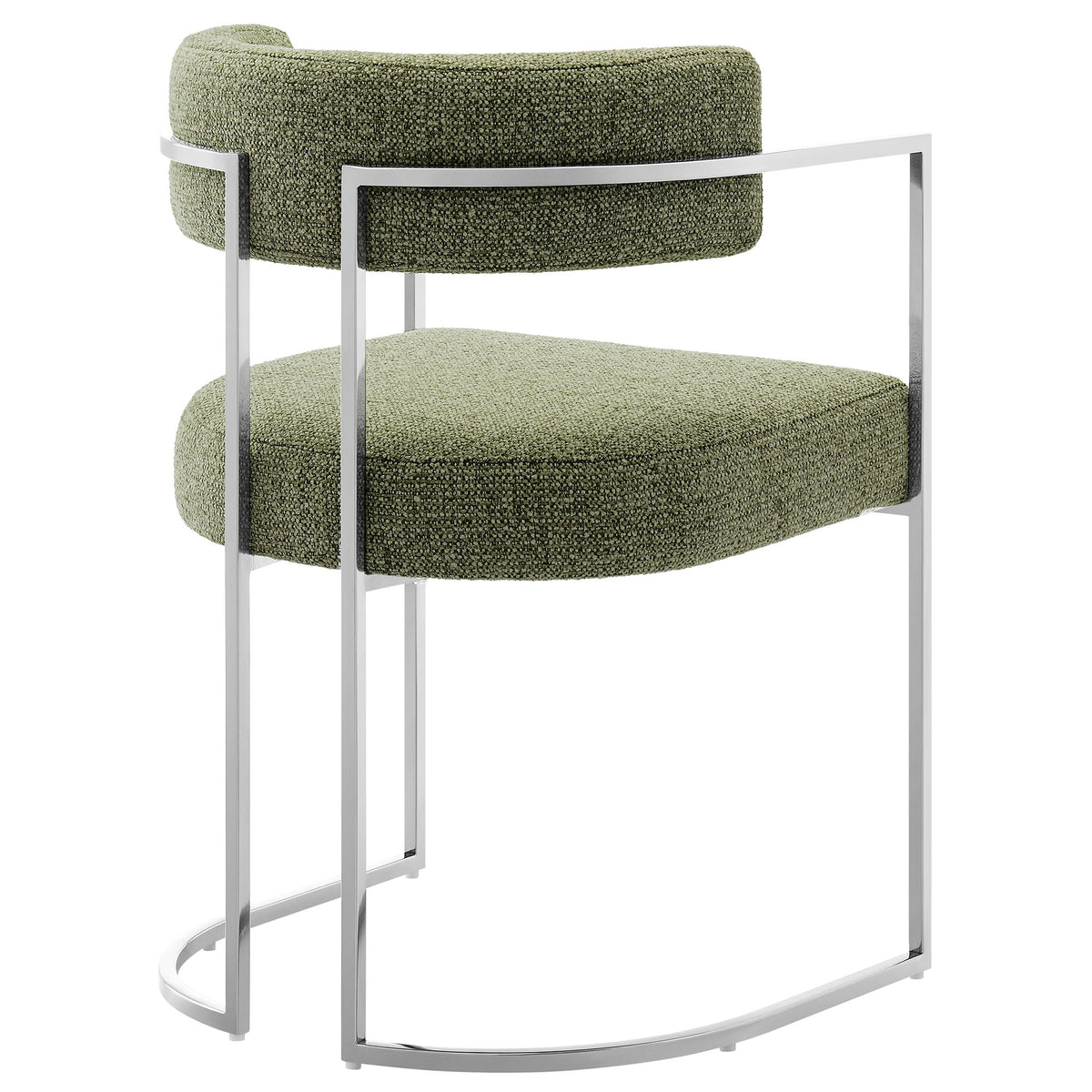 Huron curved-back dining accent chair in olive boucle with chrome frame by HouseOfZazla on Tampa Home & Garden Store