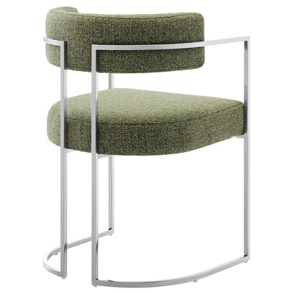 Huron curved-back dining accent chair in olive boucle with chrome frame by HouseOfZazla on Tampa Home & Garden Store